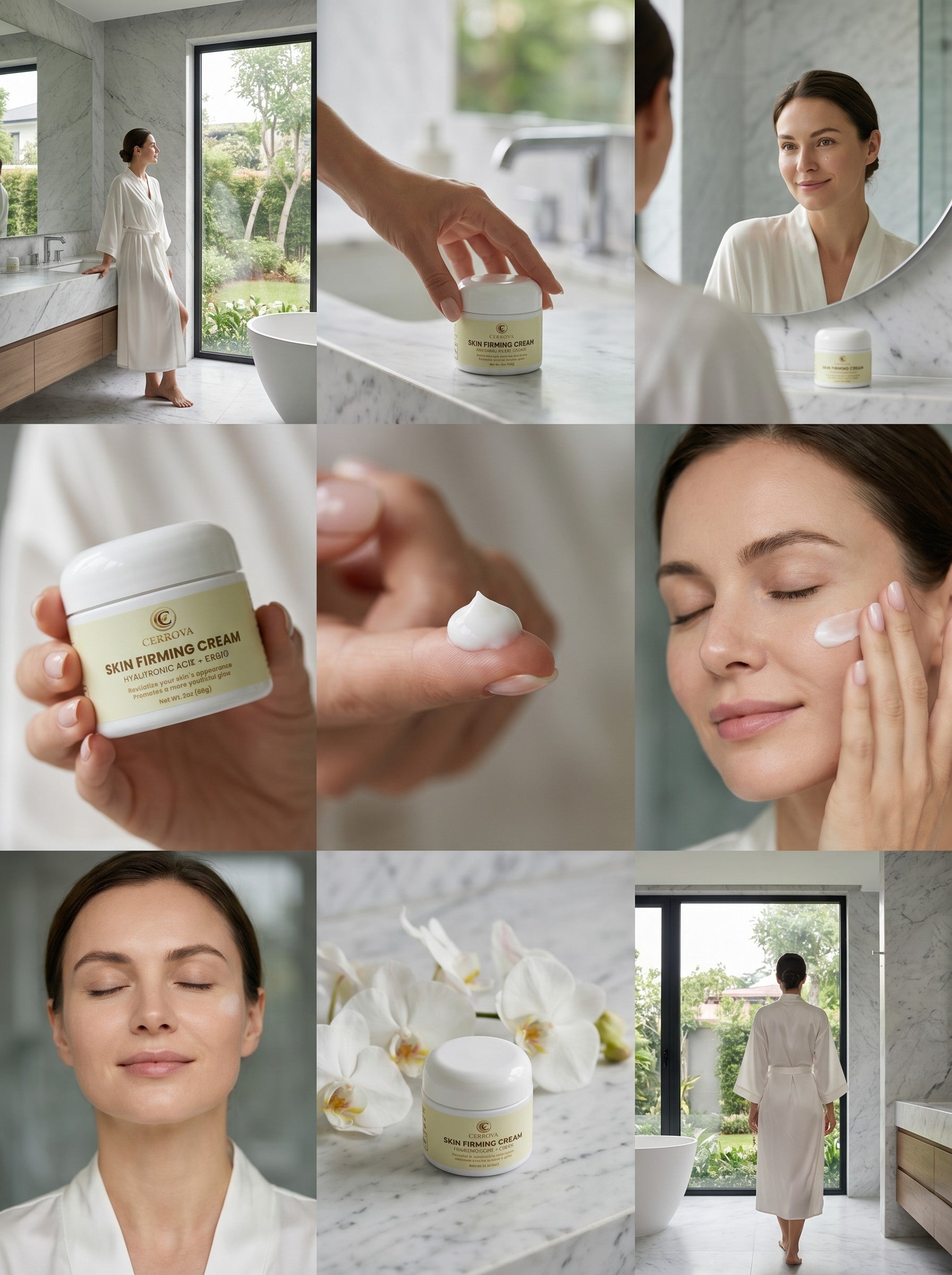 Cerrova Daily Moisturizing Cream shown in a skincare routine collage with a woman applying moisturizer