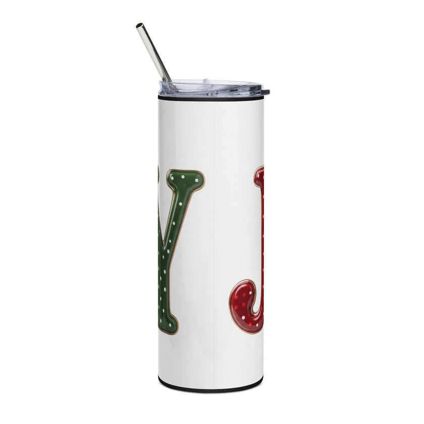 Christmas Wreath Monogram Tumbler with Plaid Bow, 20oz