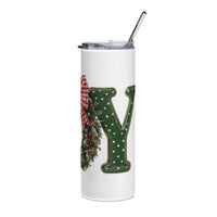 Christmas Wreath Monogram Tumbler with Plaid Bow, 20oz