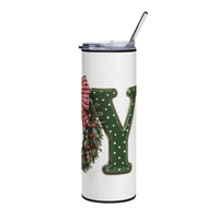 Christmas Wreath Monogram Tumbler with Plaid Bow, 20oz