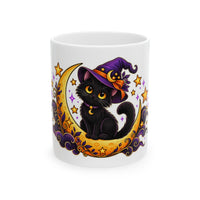 Black Cat Witch Halloween Ceramic Mug