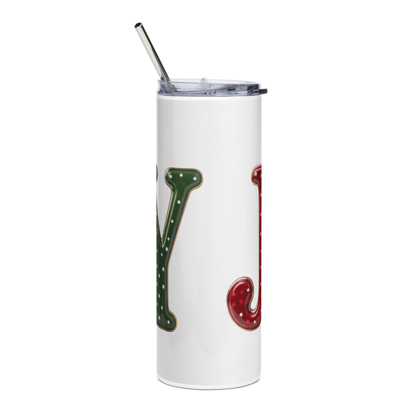 Christmas Wreath Monogram Tumbler with Plaid Bow, 20oz