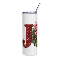 Christmas Wreath Monogram Tumbler with Plaid Bow, 20oz