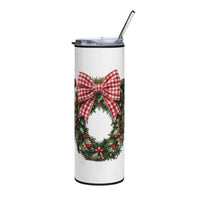 Christmas Wreath Monogram Tumbler with Plaid Bow, 20oz