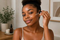 Woman applying Cerrova Vitamin C Serum to her face.